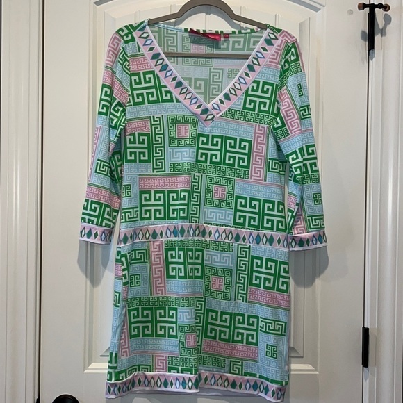 Adorable Margaret Joseph RHONJ long sleeve Beachy preppy dress pastels size M - Picture 1 of 7